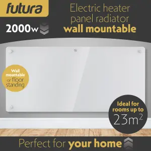 Futura Electric Panel Heater 2000W White Wall Mounted & Free Standing Glass Timer Thermostat Control Lot 20