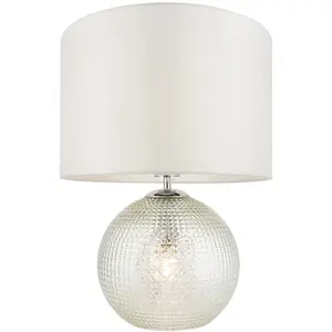 Clear Prism Glass Twin Lit Table Lamp Light & Vintage White Fabric Shade