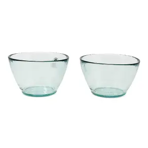 Recycled Glass Eco Vintage Clear Kitchen Dining Set of 2 Conical Bowls (Diam) 14cm