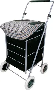 4 Wheel Folding Black And Check Print Shopping Trolley