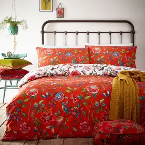 Rufus Cotton Blend, Polyester Floral Duvet Cover Set with Pillowcases Orange / Double - 2 Standard Pillowcases