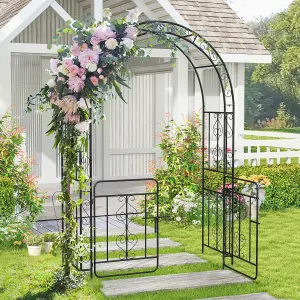 COSTWAY Metal Garden Arbor Archway with Gate 213 cm Patio Trellis Pergola