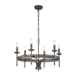 Elstead Crown 6 Light Chandelier Iron Finish, E14