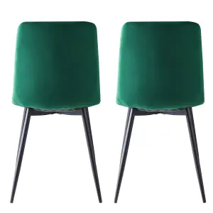 MCC Direct Set of 2 Lexi Velvet Fabric Dining Chairs with Metal Legs Green