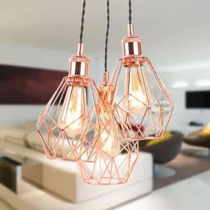 First Choice Lighting Matt Black & Copper Geometric 3 Light Cluster Pendant