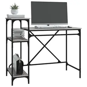 Berkfield Desk with Shelves Grey Sonoma 105x50x90 cm Engineered Wood&Iron