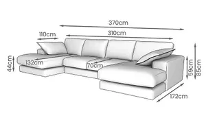 Rest Large Double Sofa With Footstool U-Shaped Grey