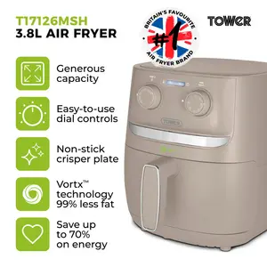 Tower Vortx Air Fryer with Manual Controls, 1500W, 3.8L Latte