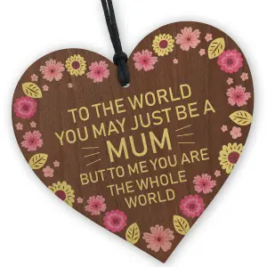 Red Ocean Mothers Day Gifts A Present For Mum Handmade Plaque  Mum My Whole World Wood Heart Mother from daughter thank you