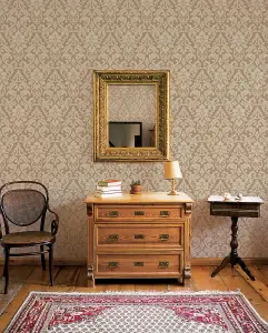 Galerie Stripes And Damask 2 Bronze Brown Velvet Damask Smooth Wallpaper