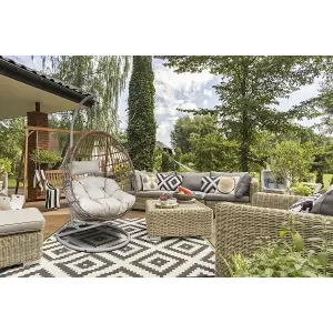 Dellonda Rattan Outdoor Garden Hanging Swing Egg Chair & Cushions, Steel Frame