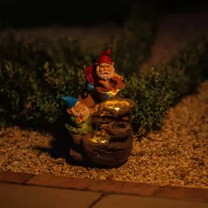 Solar Rock Fall Gnomes Cascading Water Feature With Battery Backup and Lights 41cm