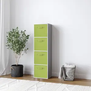 URBNLIVING 106cm Height Grey 4-Tier Cube Shelving Unit with Green Inserts