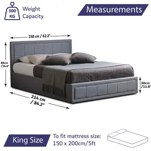 King Size Grey Ottoman Storage Bed Frame Gas Lifting