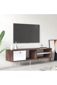 Mika TV Stand with 3 Shelves and 1 Cabinet, 140 x 35 x 45 cm TV Unit Table for TVs up to 60 inch, Walnut