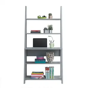 Riva Scandinavian Retro Ladder Bookcase Desk Shelving Shelf Unit Grey 5 Tier