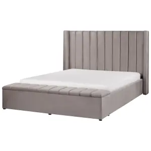 Velvet EU King Size Bed with Storage Bench Grey NOYERS