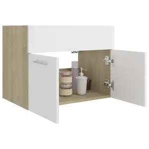 Berkfield Sink Cabinet White and Sonoma Oak 60x38.5x46 cm Engineered Wood