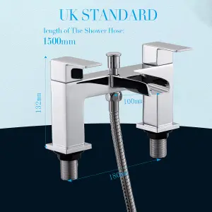 Bath tap with Shower Waterfall Bath Shower Filler Mixer Tub Tap Double Lever Chrome Solid Brass with Handheld Shower Head Faucet