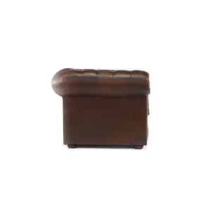 Chesterfield Low Back Club ArmChair Antique Brown Real Leather In Classic Style