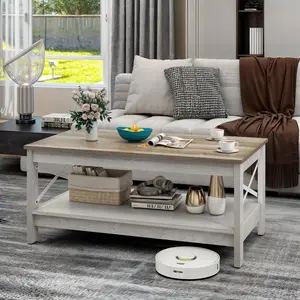 O'Kean 4 Legs Coffee Table with Storage Grey / Grey Wash