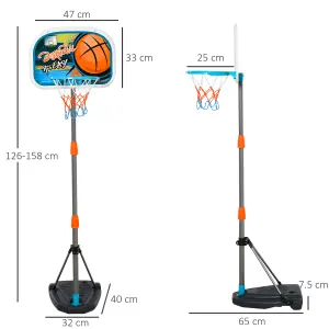 HOMCOM 3 Pcs Kids Basketball Set w/ Hoop Ball Pump Height Fillable Base 3-8 Yrs