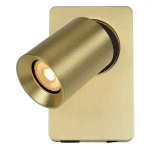 Lucide Nigel Modern Wall Spotlight - LED Dim. - GU10 - 1x5W 3000K - With USB charging point - Matt Gold, Brass