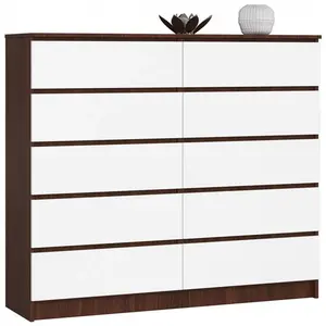 Sideboard, Chest Of Drawers 10 Drawers, Contemporary Chest Of Drawers, Modern Living Room Furniture 121 x 120 x 40 cm Dark Brown/White