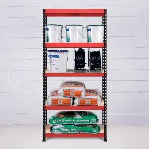 RB BOSS Garage Shelving Units FastLok 5 Shelf MDF Red & Black Powder Coated Steel (H)1800mm (W)900mm (D)450mm