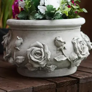 Rose Pot' Stone Cast Garden Plant Pot