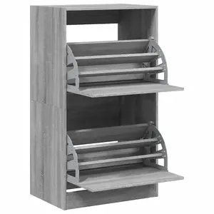 Shoe Cabinet with 2 Flip-Drawers Grey Sonoma 60x42x108 cm