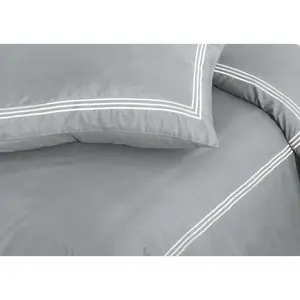 My Home Store Junco Microfiber 3 Piece Luxury Bratta Stitch Duvet Cover Sets With Pillowcase Grey/White / Single - 1 Standard Pillowcase