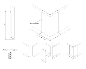 Set of 4 Internal Modular Steel Corners for Steel Skirting Boards - Silver Brushed