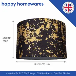 Modern Black Cotton Fabric Lamp Shade with Gold Foil Decor for Table or Ceiling