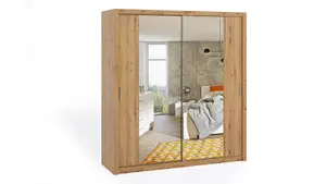 Bono Sliding Door Wardrobe With Mirrors in Oak Artisan - A Modern Touch of Sophistication - W2000mm x H2150mm x D620mm