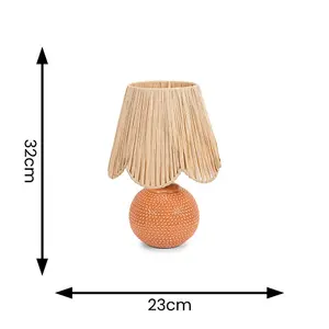 ValueLights Sebby Peach Ceramic Table Lamp with Natural Raffia Shade