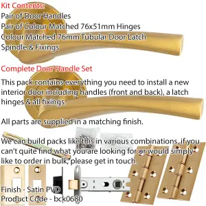 Door Handle & Latch Pack - Satin Brass - Twist Scroll Bar Lever On Round Rose