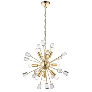 Anson Lighting Parrow Satin Brass and Clear K5 Crystal Glass 9 Light Ceiling Pendant