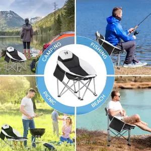 Get Fit Moon Camping Chair - Portable Outdoor Premium Folding Chair With Pocket, Cup Holder & Carry Bag - Weight Capacity Of 130Kg