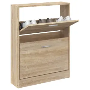 Berkfield Shoe Cabinet Oak 59x17x81 cm Engineered Wood