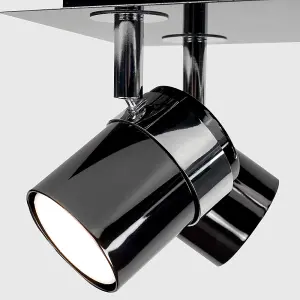 ValueLights Rosie Modern Rectangular 6 Way Adjustable Ceiling Spotlight In Black Chrome Finish