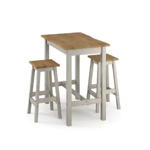 Corona Grey Live Edge Rectangular High Breakfast Bar Table and Stool SET, 65cm wide x 100cm deep x 100cm high