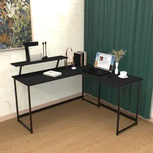 L Computer Desk with Self Corner Desk Work Table Home Office Table Industrial Rustic Black