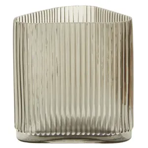 Interiors by Premier Large Ribbed Grey Glass Vase, Modern Decorative Vase, Triangular Shaped Vase with Angular edges, Flower Vase