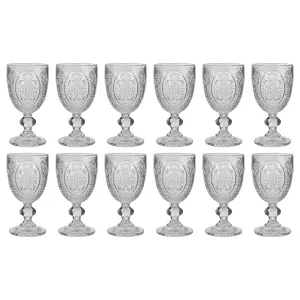 Set of 12 Vintage Luxury Clear Embossed Drinking Goblet Wine Glasses 310ml