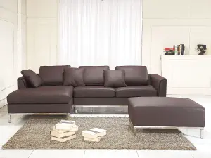 Right-Hand Corner Sofa with Ottoman OSLO Brown Leather Right Hand