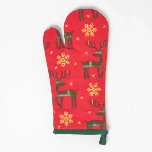 Homescapes Red Reindeer Christmas Oven Glove