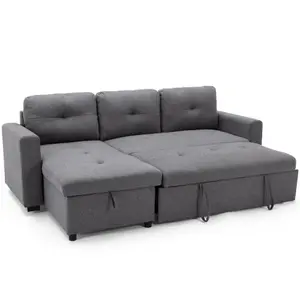 Newport Fabric Corner Large 3 Seater Sofa Bed With Storage Left Or Right Side (Grey)