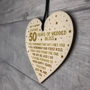 50th Wedding Anniversary Card Wood Heart Gift For Husband or Wife Thank You Keepsake Plaque