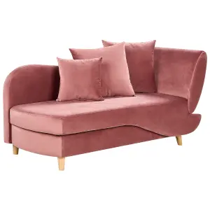 Right Hand Velvet Chaise Lounge with Storage Pink MERI II